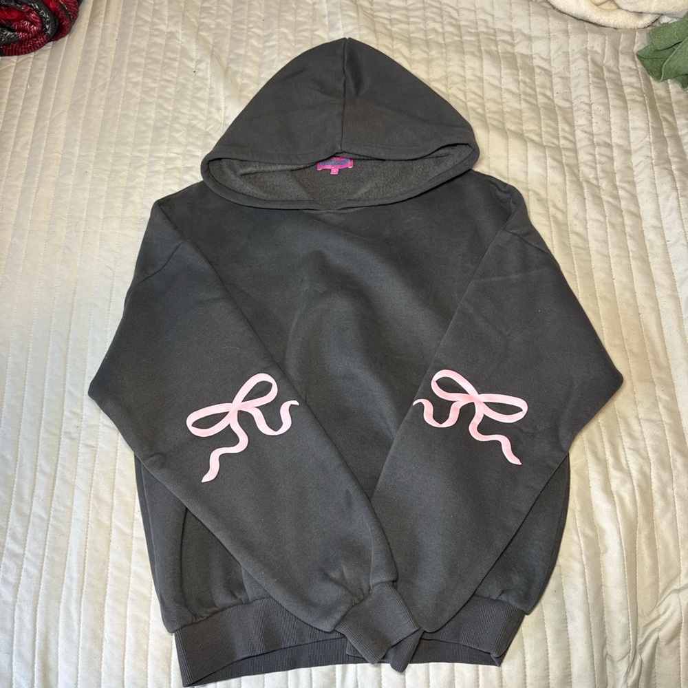 Edikted Black Hoodie with Pink Bow Accents